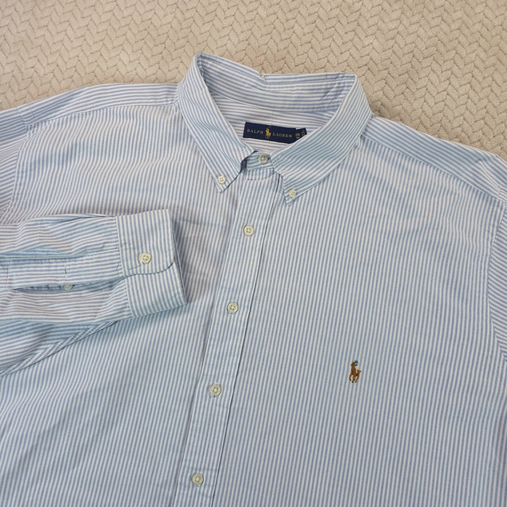Ralph Lauren Striped Oxford Button Down Shirt Mens 3XB Blue White Long Sleeve